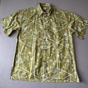 Wayan Natural Wear Vintage Mens 2XL Green Hawaiian Button Up Short Sleeve Shirt